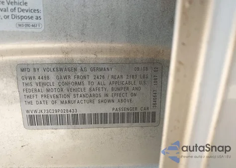 2009 Volkswagen Passat из США, поврежденный, VIN WVEJK3C29P028433